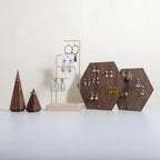GemeShou Hexagonal Earring Organizer stand, Walnut Plywood Jewelry Display Board for Hanging earring studs, Perfect for Storing and Showcasing Your Jewelry Collection【Set of Two Size】