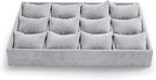 12 Grids Velvet Watch Tray Watch Holder Organizer Storage Tray For Men Women (Gray)