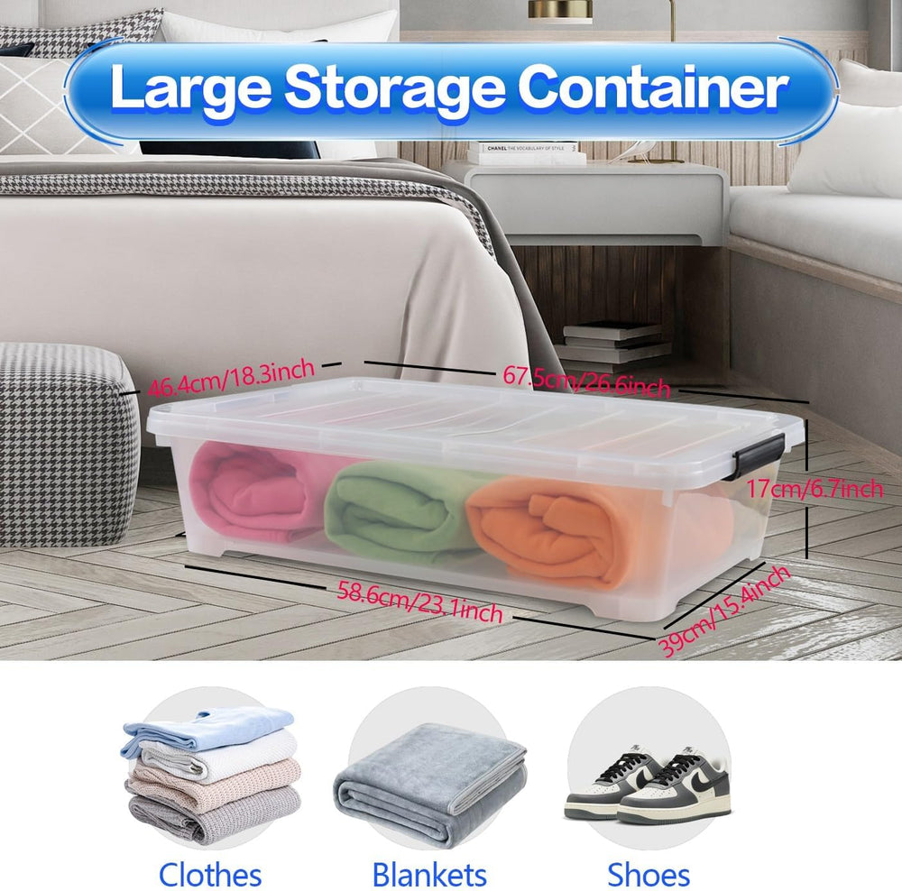 Gloreen 3-Packs Plastic Underbed Storage Bins with Lids, 40 Quart Latch Stora...