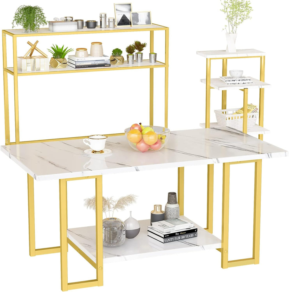 DKLGG Living Room Table Set of 3, Modern Faux Marble Square Coffee Table &amp...