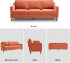 Kingfun 80" Chenille Sofa, 3 Seater Couch, Mid Century Modern Couches with Solid Wood Legs for Living Room & Bedroom, Orange