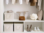 StorageWorks Storage Bins with Lids, Decorative Storage Boxes with Lid and Soft Rope Handles, Foldable Storage Baskets for Closet, Shelves, Stackable, 3-Pack, Ivory and White, Jumbo