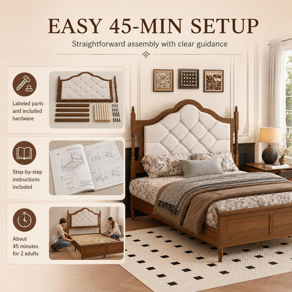 Queen Size Bed Frame with 51" Tall Wingback Headboard, Fabric Upholstere...