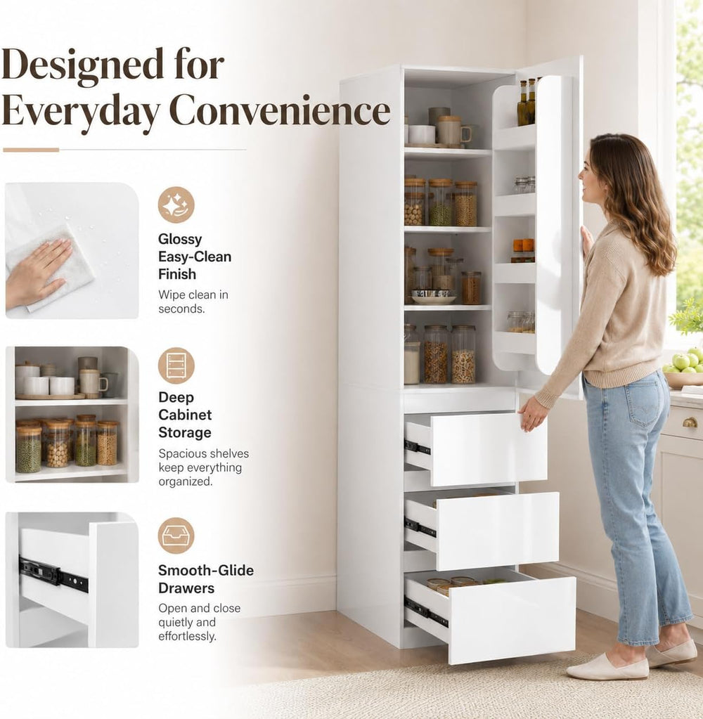 Kitchen Pantry Cabinet, 70.9" Tall Pantry Storage Cabinet with Doors, 3 ...