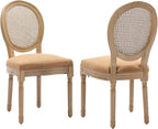 French Country Dining Chairs Set of 2,Farmhouse Upholstered Dining Room Chairs with Round Back and Solid Leg,Rattan Kitchen Chairs for Kitchen/Bedroom/Dining Room,Tan