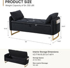 48" End of Bed Bench, Modern Storage Benches with Button-Tufted, Chenille Upholstered Storage Ottoman Bench for Foot of Bed with Arms, Gold Legs Window and Entryway, Black