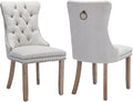 Modern Dining Chairs Set of 2, Tufted Upholstered Dining Chairs with Solid Wood Legs, Beige Linen Fabric Kitchen Chair, Sillas de Comedor, Comfy Kitchen Chair (Beige, Linen, 2Pcs)