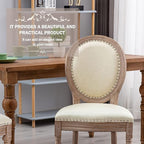 Nrizc French Dining Chairs Set of 6, French Country Dining Chair, Vintage Farmhouse Dining Chairs with Round Back, Solid Wood Beige Fabric Dining Room Chairs, for Kitchen, Bedroom, Dining Room