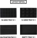 Frebeauty Jewelry Organizer Tray,Stackable Velvet Jewelry Trays,Drawer Inserts Earring Organizer For Women Jewelry Storage Display Case for Rings Stud Necklaces,Set of 4(Black)