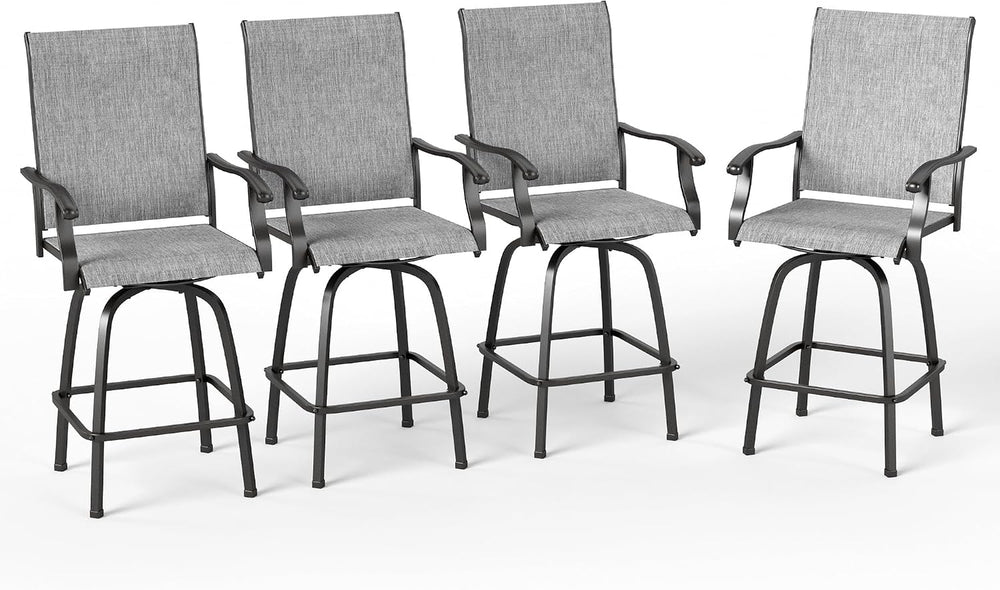 PHI VILLA Outdoor Swivel Bar Stools Set of 4,Patio Tall Chairs