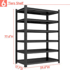 Garage Storage Shelves,5 Tier Shelving Unit, 40 inch Wide, 18” Deep, 78” Tall Organizer Metal Shelf for Basement/Laundry/Pantry Heavy Duty, Adjustable,Easy to Install (6Tier-39.4"Wx17.7"D"dx77.2"h)