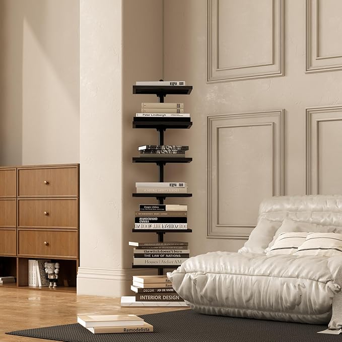 Vertical Bookshelf,Metal Spine Book Tower,Small Bookshelf for Small Spaces,Fl...