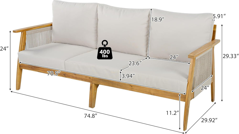 Christopher Knight Home Outdoor 3 Seater Patio Sofa with Acacia Wood Frame an...