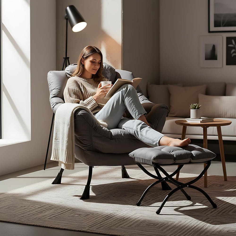 Welnow Lazy Chair with Ottoman, Modern Accent Chair with Armrests and a Side ...