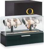 QWATCH Watch Stand Display Case - Acrylic Watch Box for 2 or 4 Watches with Jewelry Valet Tray and Drawer