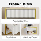 4ever2buy Floating Nightstand with Fluted Drawer, Modern Wall Mounted Nightstand with Open Shelf, White and Gold Night Stand for Bedroom, White