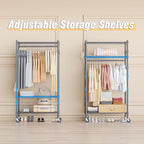Homdox Garment Rack Heavy Duty, 3 Tier Rolling Clothing Racks for Hanging Clothes, Metal Wardrobe Closet, Free-Standing Clothes Organizer Rack with Double Rods & Side hooks, Gray