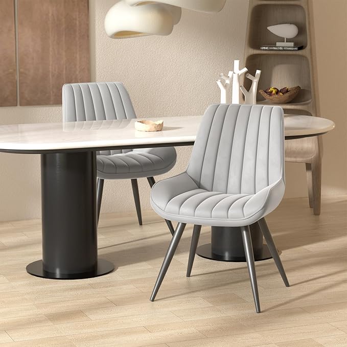Nalupatio Modern Dining Chairs Set of 6, Comfy Dining Room Chairs with Thick Cushions, Upholstered Fabric Kitchen Side Chairs with Metal Legs, Grey