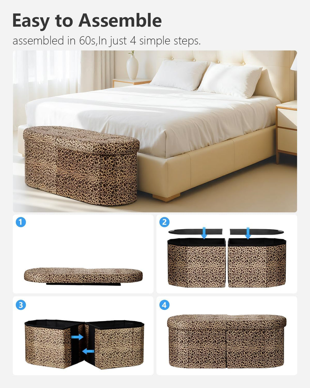 AmasSmile Oval Ottoman Storage Bench,34" Leather Folding Chest,Leopard |...
