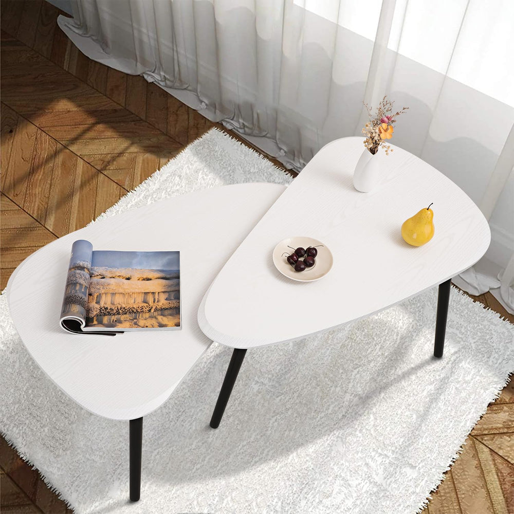 Nesting Triangle Coffee Table End Tables Set of 2 for Living Room Bedroom, In...