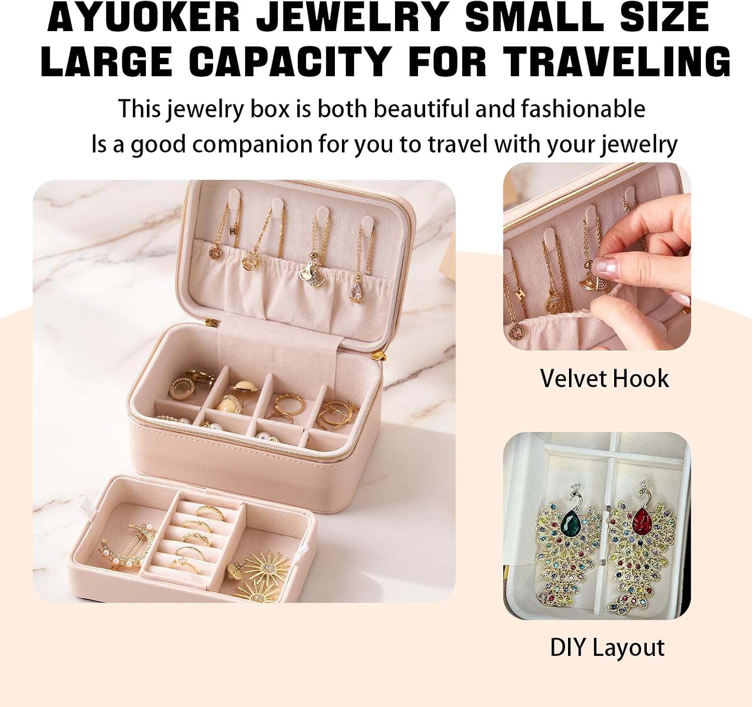 Small Travel Jewelry Box,2 Layers PU Leather Travel Jewelry Box, Portable Jewelry Storage with Large Capacity,Cloud White Jewelry Organizer Box Teacher Gifts for Women