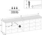 Hzuaneri Shoe Storage Bench with Cushion, Entryway Storage Bench with 18 Cubbies, 9.5" Widened Organizer Cabinet, Long Cubby Rack for Living Room, Bedroom, Entryway, Black SB25704GY | 9.5" Widened Organizer Cabinet, large Cubby Shoe Rack for Living Room