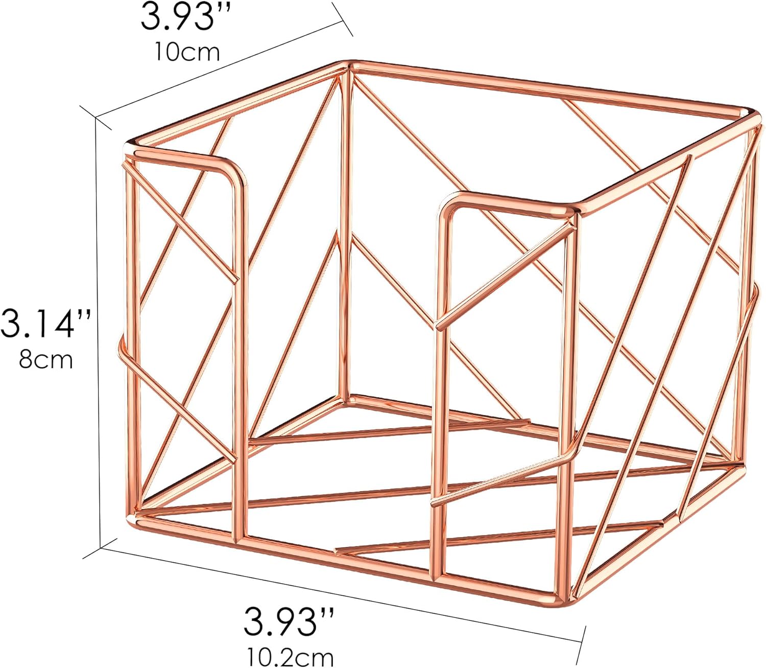 Rose Gold Geometric Sticky Note & Memo Cube Holder, Post Note Dispenser & Desk Organizer Metal Wire for Home, School, Office Supplies (Holder Only)