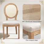 SoarFlash French Dining Chairs Set of 2, Vantage Dining Chair with Round Back, Wood Leg Farmhouse Country Rattan Dining Chair for Kitchen,Bedroom,Beige