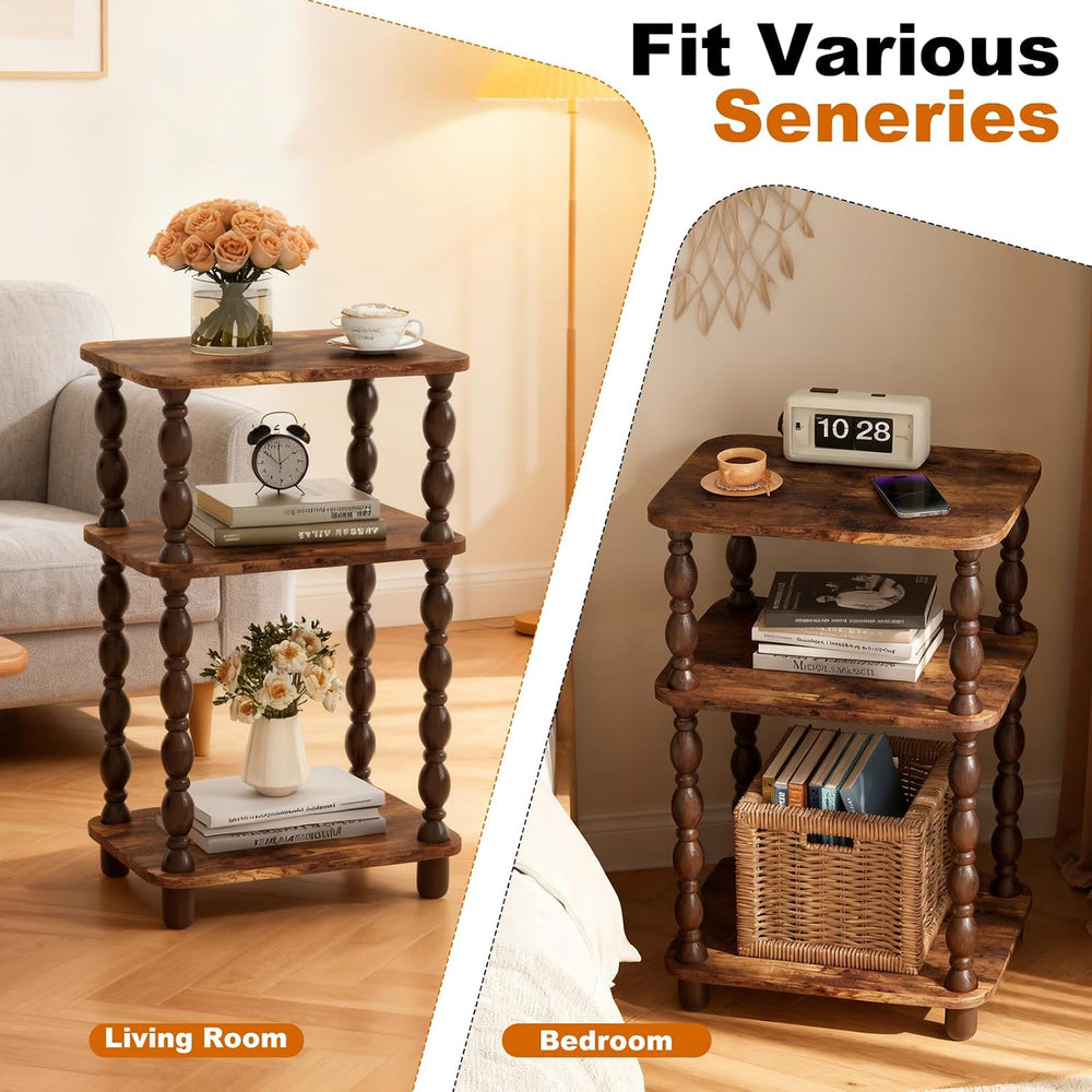Retro End Table, 3-Tier Small Side Table, Narrow Couch Side Table for Small S...