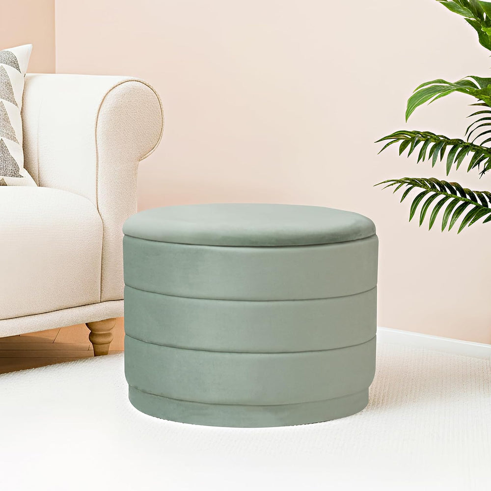 23" Round Velvet Storage Ottoman with Reversible Lid, Soft Padded Footre...