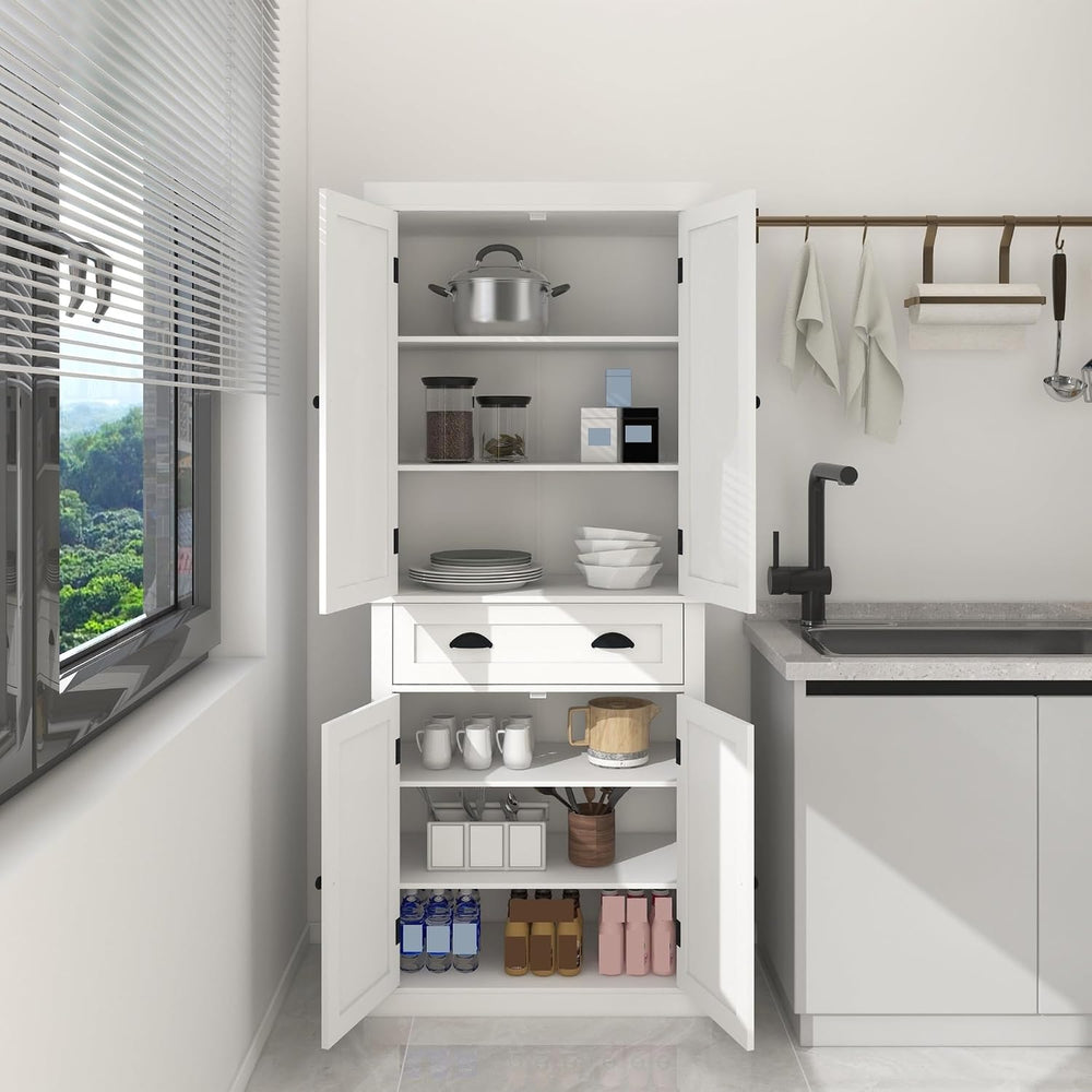 Modern Kitchen Pantry Storage Cabinet, 4 Doors and 2 Adjustable Shelves, for ...