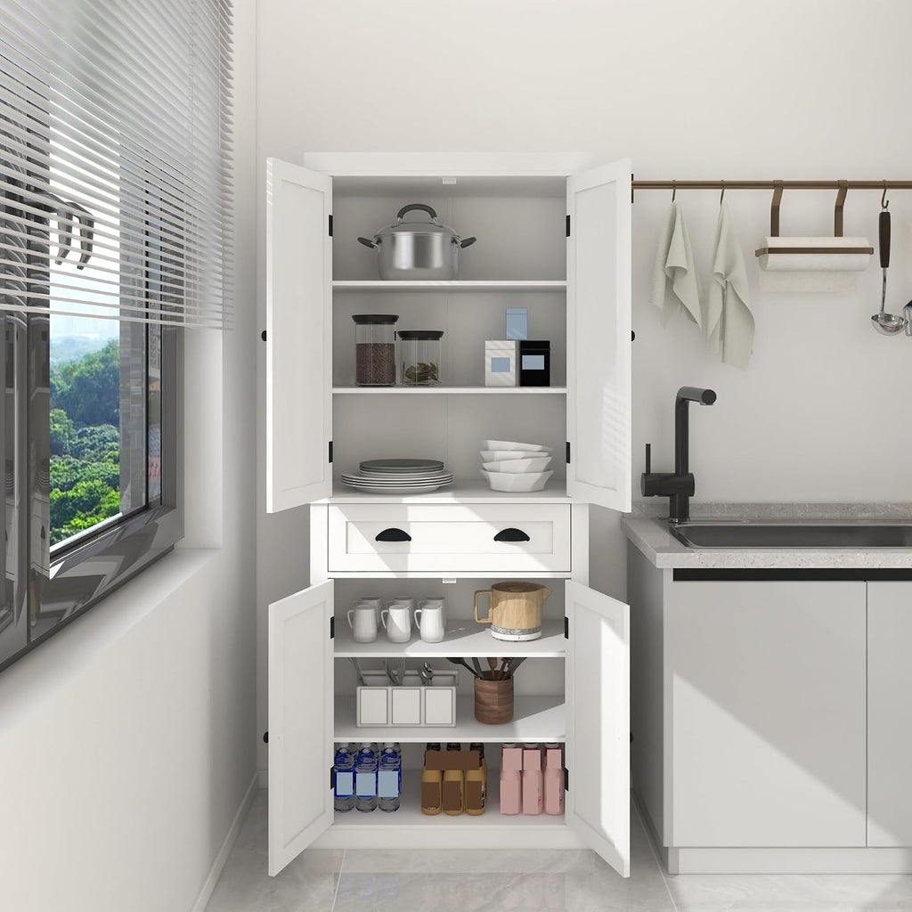 Modern Kitchen Pantry Storage Cabinet, 4 Doors and 2 Adjustable Shelves, for Dining Living Room,for Kitchen Home