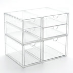 Prsildan Acrylic Drawer Makeup Organizer with 6 Drawers (Not for Baby Bottle), Set of 2 Office Desk Organizers Accessories, Clear Stackable Storage Drawers for Vanity, Craft (Largest Drawer 4" Tall)