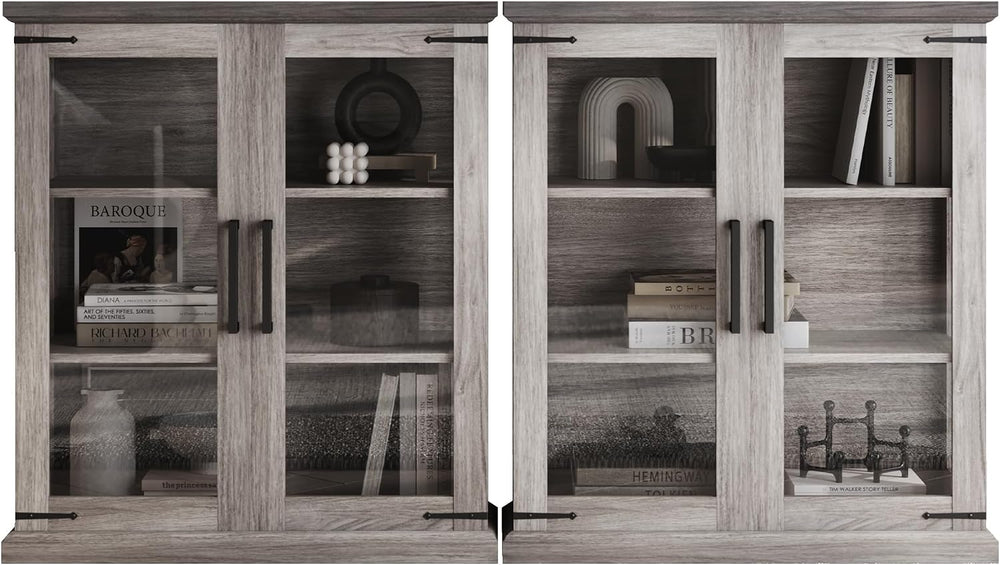 BELLEZE Set of 2 Glass Display Cabinet, 36" Tall Cabinet with Shelves an...