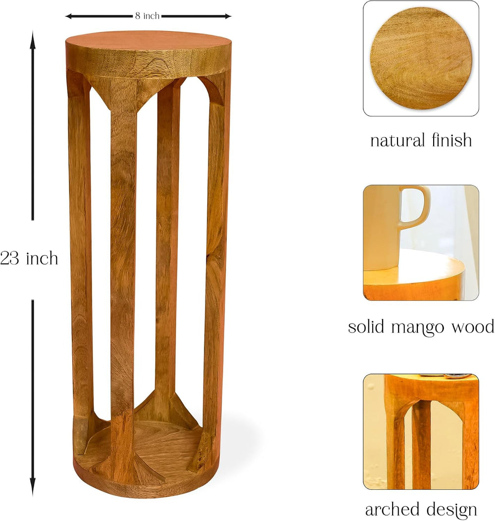 Modern Wooden Round Drink Table, 8x8x23 inch, Wooden Accent Pedestal Side Tab...