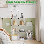 C&AHOME Cube Storage, 9-Cube Plastic Closet Cabinet Organizer, DIY Stackable Bookshelf, Modular shelving Units Ideal for Home, Office, Kids Room, 36.6"L x 12.4" W x 48.4" H Translucent White SBTM3009A