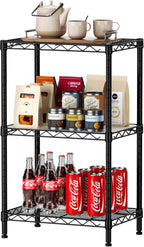 SINGAYE 3 Small Shelves Storage Shelf Wire Shelving Unit Metal Shelf Adjustable Organizers Storage Shelving with Wheels for Bathroom Laundry Room Kitchen Pantry11.5”D x 17.3”W x 30”H Black