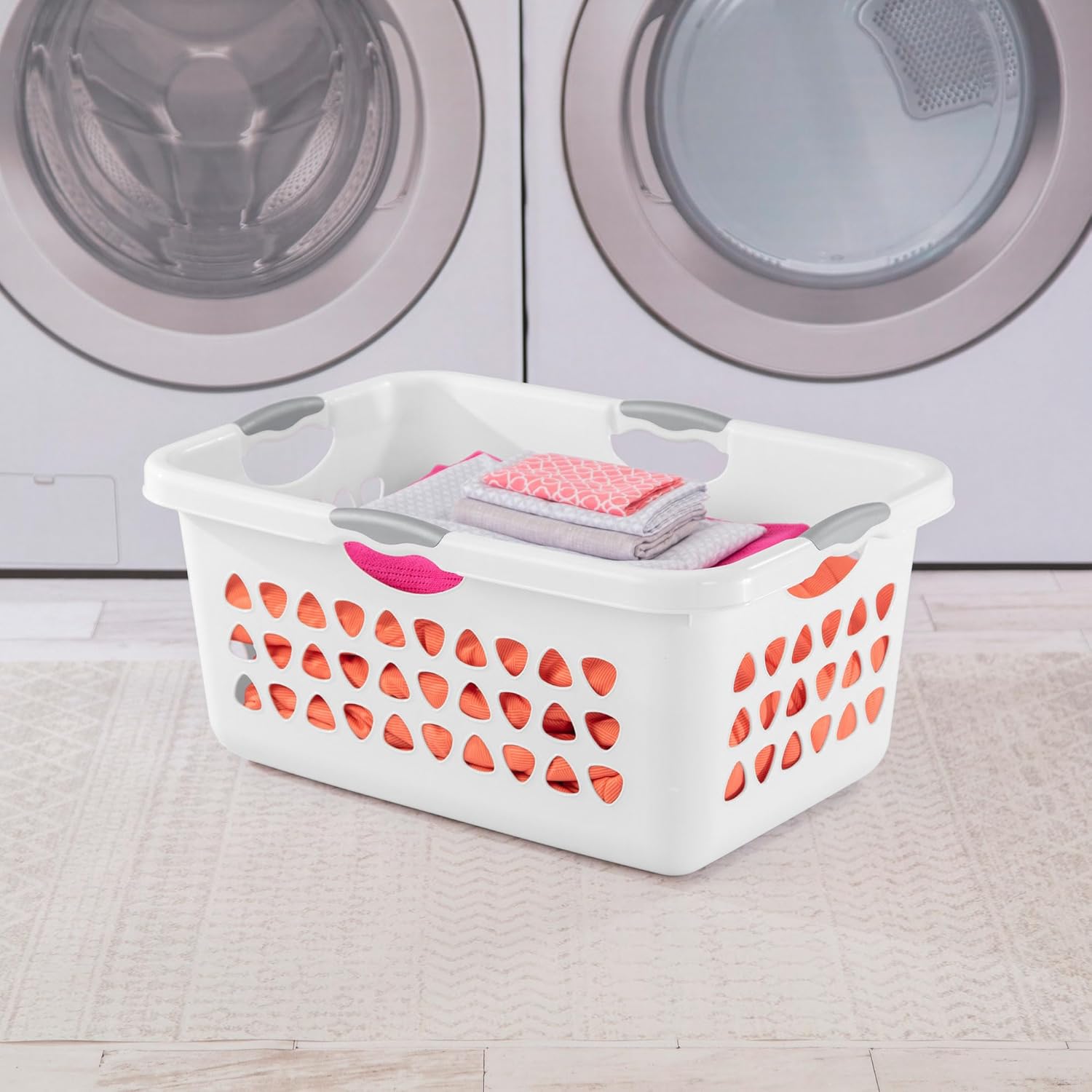 Sterilite 4 Pack Ultra Laundry Basket, Plastic Clothes Hamper, Large Rectangle Bin with 4 Comfort Grip Handles, 2 Bushel Capacity, White