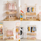 Extra Large Kids Clothing Rack for Toddler, Pet Clothes Rack with Double Storage Baskets & Hanging Rod, Baby Clothes Closet Stand for Nursery Room