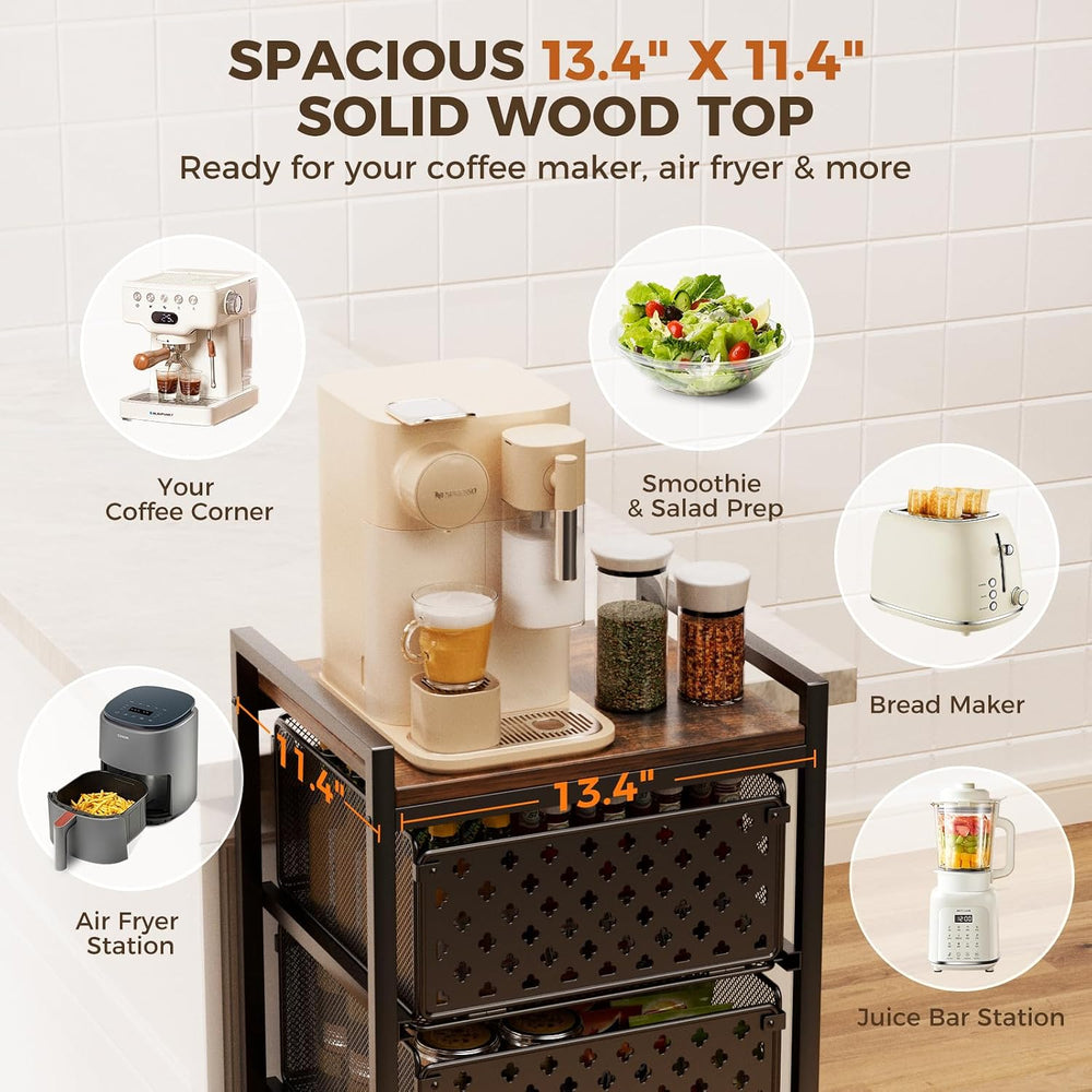 5 Tier Kitchen Storage Cart with Wheels, Utility Fruit Vegetable Storage Rack...