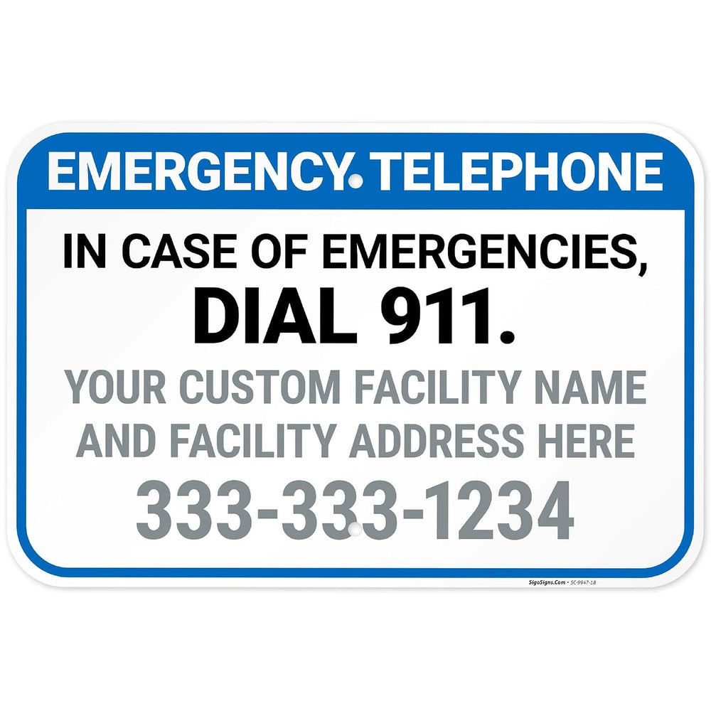 Custom Pool Emergency Telephone in Case of Emergencies Sign, 12x18 Inches, Ru...