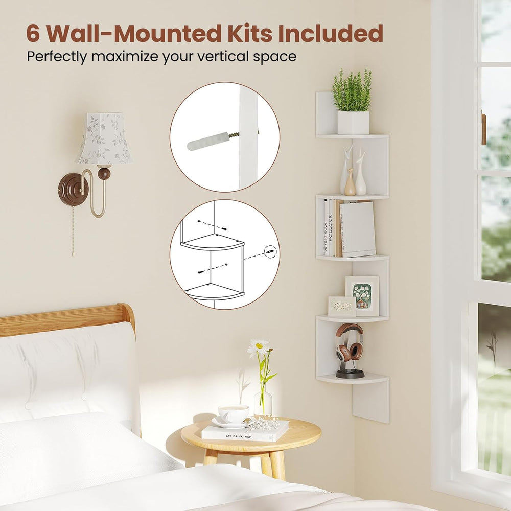 GIANTEX Corner Shelf Wall Mounted Set of 2, 5-Tier Floating Corner Bookshelf,...
