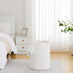 VIPOSCO Tall Laundry Basket, Large Dirty Clothes Hamper with Leather Handle, Woven Rope Storage Basket for Blanket, Toy In Living Room, Bathroom, Bedroom - 58L White