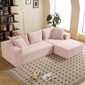 108" L-Shaped Boneless Couch, Modular Sectional Sofa with Moveable Ottoman, Corduroy Cloud Couches for Living Room, No Assembly, Ship in a Box, Pink