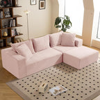 108" L-Shaped Boneless Couch, Modular Sectional Sofa with Moveable Ottoman, Corduroy Cloud Couches for Living Room, No Assembly, Ship in a Box, Pink