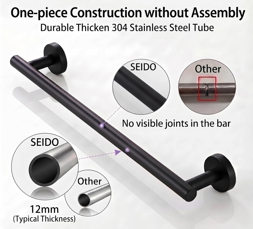 SEIDO Black Towel Bar 36 Inch One-Piece Design, SUS 304 Stainless Steel Towel...