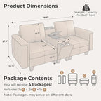 SITJOY 79" Faux Leather Modular Sectional Sofa with Storage, Mid Century Modern Sectional Couches for Living Room, 2 Seat Loveseat with Console Table, Hidden Cupholders, Brown