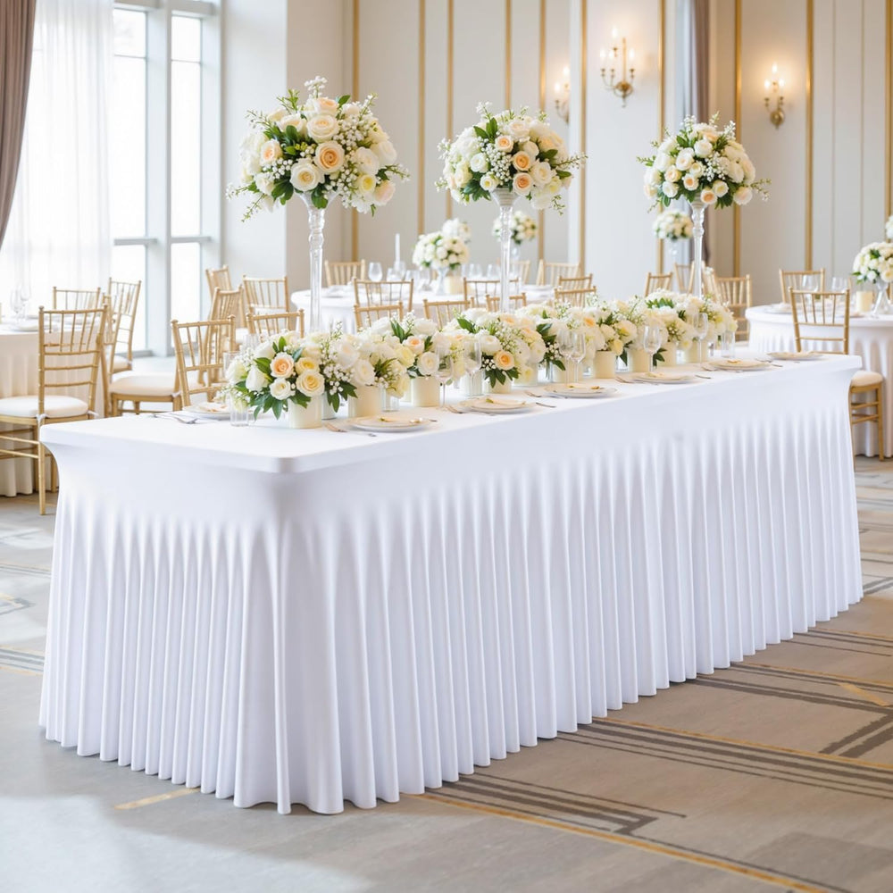 gogoparti 2 Pack Spandex White Fitted Table Cloth for 6ft Rectangle Tables Wh...