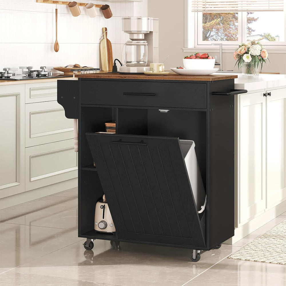 HOOBRO Kitchen Island with Trash Can Storage, Rolling Kitchen Island on Wheel...