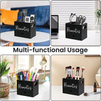 Remote Control Holder, Wooden TV Controller Holder, Desk Organizer with 2 Compartment and Drawers for TV & Office Supplies, Ideal for Tabletop (Black)